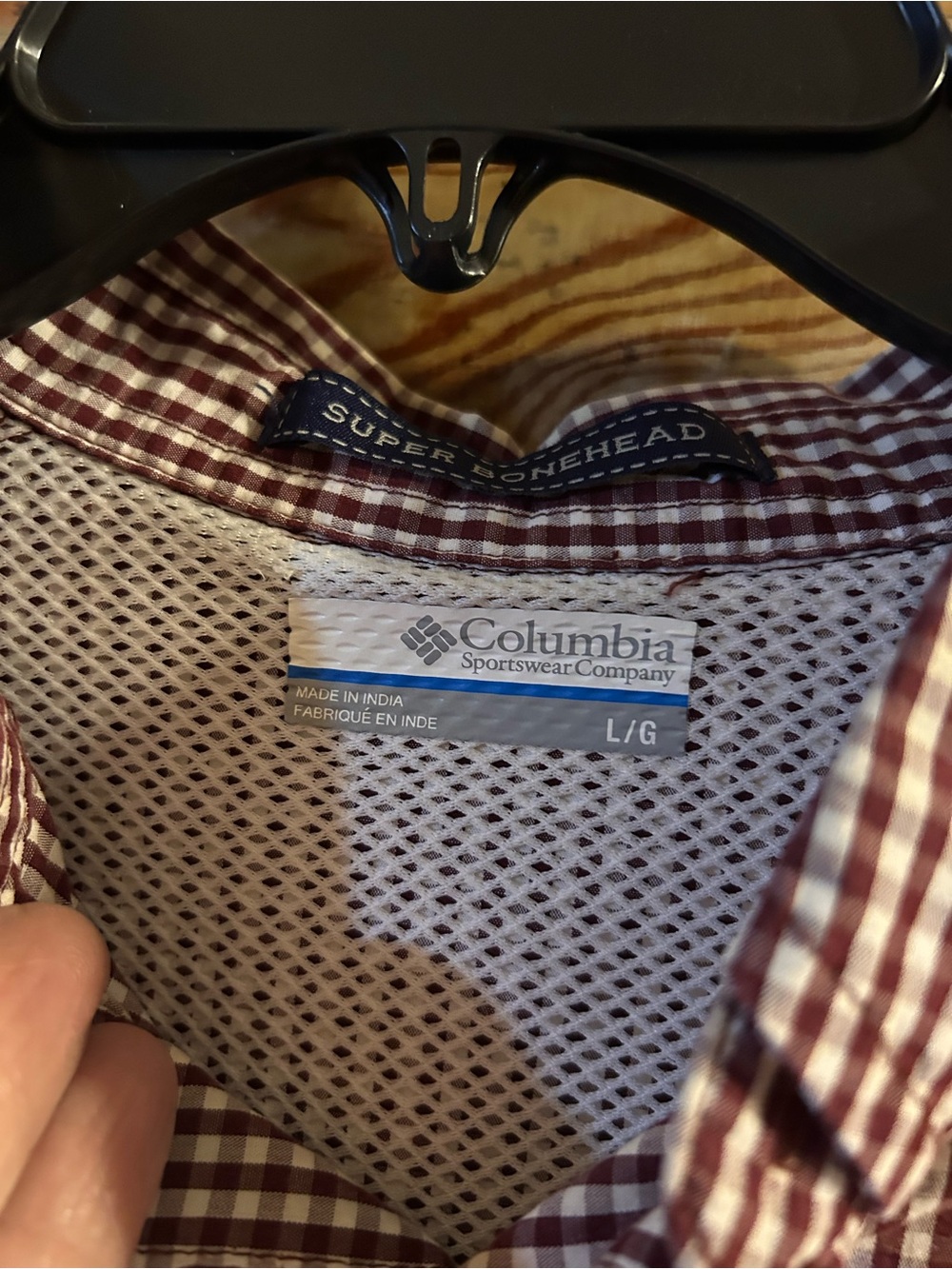 Columbia Men's Burgundy and White Check Button-Down Shirt
